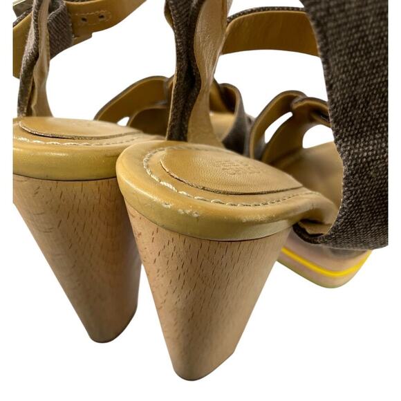 See by Chloe Canvas Slingback Sandals Wooden Platform Heel EUR 40 US 10 Summer - Picture 4 of 16